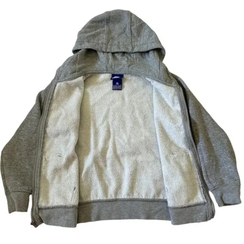 Nike Youth Size 6 MEDIUM Kids Grey Full Zip Hoodie Swoosh Spellout Pockets